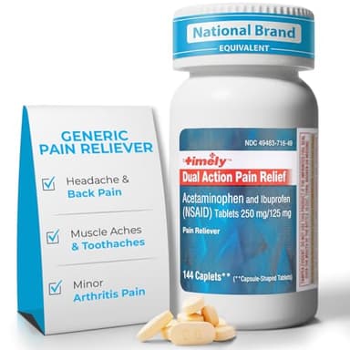 TIME-Cap Labs Dual Action Pain Reliever Acetaminophen 250mg & Ibuprofen 125mg – Back Pain, Arthritis & Headache Relief – National Brand Equivalent, Factory Direct NSAID - 144 Caplets