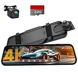 Veement 4K Rear View Mirror Camera, 10'' Mirror Dash Cam with 1080P Rear Camera, Dash Cam Front and Rear for Car with Voice Control, 24H Parking Mode, Night Vision, 32GB SD Card Included