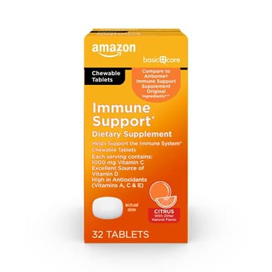 Amazon Basic Care Immune Support Citrus Chewable Tablets with Antioxidants, Vitamin D and Immune System Support, 32 Count