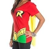 DC Comics Robin Glitter Logo Juniors Costume Cosplay Cape T-Shirt Tee Shirt Batman (Large) Red