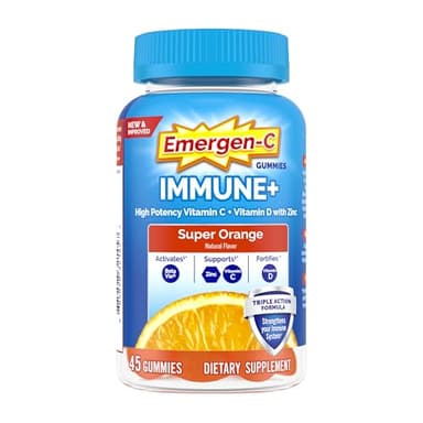 Emergen-C Immune+ Triple Action Immune Support Gummies, BetaVia (R), 1000mg Vitamin C, B Vitamins, Vitamin D and Antioxidants, Super Orange - 45 Count