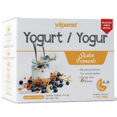 Yogourmet Yogurt Starter (16 Pack) - Make Yogurt at Home - Starter Culture - All Natural, Gluten Free, Kosher, Halal - 3 g Sachets