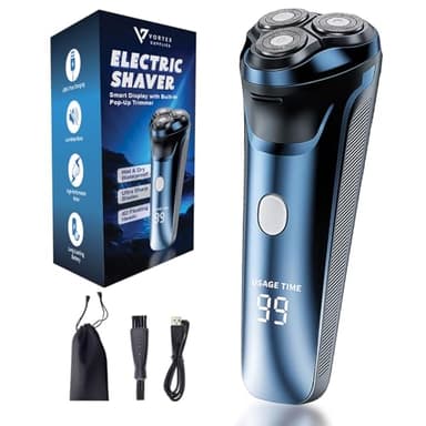 Smart 2-in-1 Electric Rotary Shaver for Men with 4D Floating Heads & Pop-Up Trimmer - USB Rechargeable, Wet & Dry Waterproof Razor with LCD Display (90 Min Runtime)