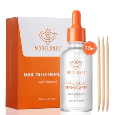 modelones 30ml Nail Polish Glue Remover for Press On Nails, Upgrade Clear Stick On Nails Remover for Acrylic Tips, Gel Nail Polish Remover with Wood Stick