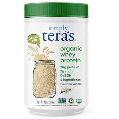 simply tera's Organic Whey Protein Powder - Grass Fed Vanilla Whey Protein Powder, Clean, Made Without Artificial Sweeteners, Non-GMO, Kosher, rBGH-Free, Organic - 12 Oz.