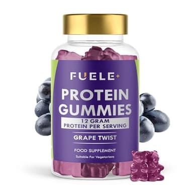 FUELE+ Whey Protein Gummies - Grape Twist Flavour, 12g High Protein per Serving - Protein Powder Alternative, Vegetarian, Convenient Whey Protein Supplement (60, Grape Twist)