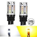 OPP ULITE 3157 Switchback Led Bulbs With Cooling Fan, Canbus Error Free Built In Resistor,25-Led, Amber Turn Signal Light, White Side Light, 12-24V, 360 Luminous, 2PC Pack Bulb (F4S 3157-25SMD)
