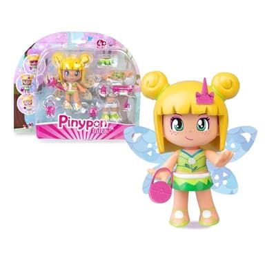 Pinypon Magic Fairy, 2 Sided Gold and Blue Glitter Decorated Reversible Wings Figure, Includes Accessories and Interchangeable Pieces with Summer Theme, +4 Years, Famous (PNY76000)