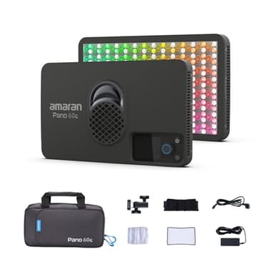 amaran Pano 60c Kit,Compact 60W RGBWW Full Color Panel Light,Support USB-C PD,CCT 2,300K-10,000K,12 Lighting Efects,APP Control w/Softbox Carrying Case Studio Light Photography Lighting (Charcoal)