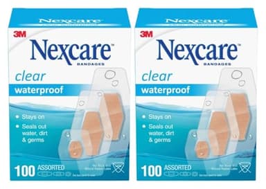 Nexcare Waterproof Clear Bandages, Covers and Protects, 360 Degree Seal Around The Pad Offers Exceptional Protection Against Water, Dirt, and Germs, Assorted Sizes, 100 Count