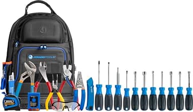 Jonard Tools TK-500 22-Piece Journeyman Electrician Tool Kit with Screwdrivers, Nut Drivers, Wire Stripper, Pliers, Voltage Detector, Jobsite Tools, and 48 Pocket Backpack