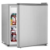 Antarctic Star Mini Fridge with Freezer, 1.4 Cu. Ft Compact Refrigerator, Dorm Fridge, Single Reversible Door, Removable Glass Shelf, Defrost Button, for Bedroom, Office, Silver