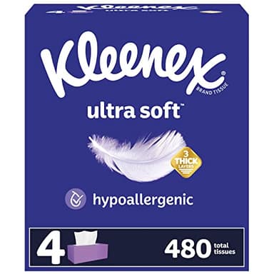 Kleenex Ultra Soft Facial Tissues, Soft Facial Tissue, 4 Flat Boxes, 120 Tissues per Box, 3-Ply (480 Total Tissues)