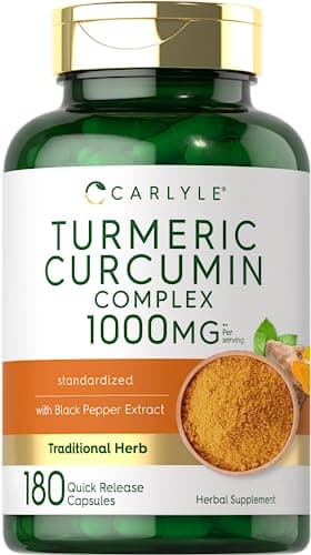 Carlyle Turmeric Curcumin with Black Pepper | 180 Capsules | Turmeric Complex Supplement | Non-GMO, Gluten Free