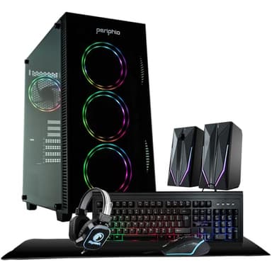 Periphio Terra Gaming PC, AMD Ryzen 5 5600GT up to 4.6GHz with Radeon Vega 7 Graphics, 16GB RAM, 1TBNVMe SSD, WiFi, Windows 11 Desktop Computer, Black, 1080p PC Gaming - RGB Gamer Bundle, No Monitor