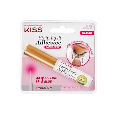 KISS Lash Adhesive, Lash Glue, 24hr Strip Eyelash Adhesive, Clear, Includes Lash Adhesive, Long Lasting Wear, Can Be Used with Strip Lashes and Lash Clusters