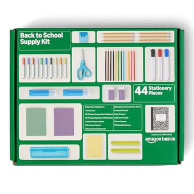 Amazon Basics 44-Piece School Supplies Student Success Kit - Complete School Supply Box with Study Essentials, Organization Tools & Classroom Basics, Multicolor