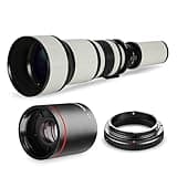 Long-Range 650mm-1300mm f/8 Telephoto Zoom Lens for Nikon DF, D3100, D3200, D3300, D3400, D5100, D5200, D5300, D5500, D5600, D7000, D7100, D7200, D300s, D600, D610, D700, D750, D800, D810, SLR White