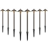 Malibu Pro Style Pathway Lights Outdoor Landscape Lighting Kit 8PK Low Voltage 10W Halogen 25 Lumen Walkway Lights 12V AC Warm White Metal Hardwired Path Lights with Connectors and Spike Stakes
