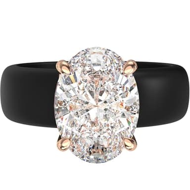 Rinfit Silicone Ring with Stone - Oval Cut Cubic Zirconia Solitaire Engagement Ring for Women - Rubber Wedding Bands - Black/Rose Gold - Size 7