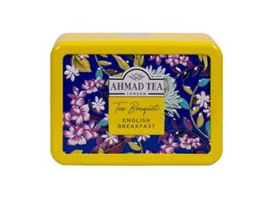 Ahmad Tea Floral Tea Tin Gift, Yellow Caddy, English Breakfast, 10 Tea Bags