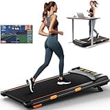 EVKRUN Incline Walking Pad Treadmill with Folding Slope, Larger Screen Display, 300+lb Capacity Weight Under Desk Treadmills for Small Space, Home, Office, Compact Treadmill Work for Smart APP