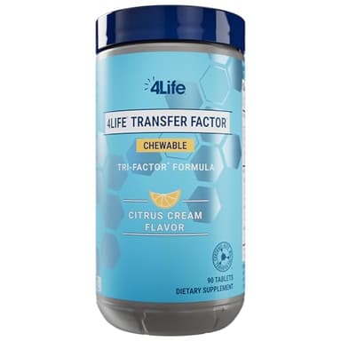 4Life Transfer Factor Chewable Tri-Factor Formula -with Cow Colostrum and Chicken Egg Yolk Extracts - Citrus Cream Flavor - 90 Chewable Tablets
