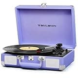 TANLANIN 3-Speed 33/45/78 RPM Bluetooth Turntable with USB Recording - Portable Purple PU Leather Suitcase Record Player, Built-in Speakers, Belt Drive, AUX/RCA/Headphone Jacks, Vintage Music Gift