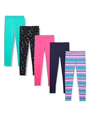 Amazon Brand - Spotted Zebra Girls' 5-pack Leggings, 5-Pack Starburst, Medium