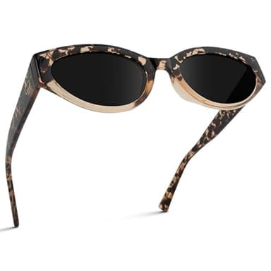 WearMe Pro WMP Eyewear - Women's Elegant Oval Cat Eye Sunglasses, Vintage-Inspired Slim Frame with Gradient UV Protection Lenses (Crystal Brown Tortoise/Black Lens)