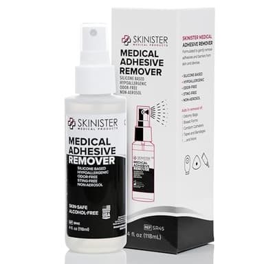 Skinister Medical Adhesive Remover for Skin | Wig, Ostomy, Tape, and Bandage Adhesive Remover | Silicone-Based, Hypoallergenic, Sting-Free | 4oz Spray