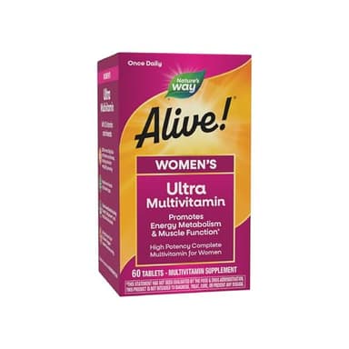 Nature's Way Alive! Ultra Multivitamin for Women, Complete Daily Women's Vitamins, High Potency Formula, Promotes Energy Metabolism and Muscle Function*, Vitamin A, C, D, Methylated B12, 60 Tablets