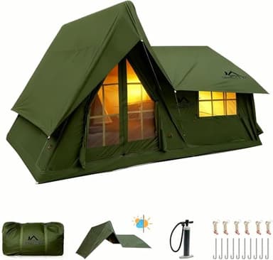 14' x 10' Large Inflatable Tents for Camping 8-10 Person - Instant Setup 4 Season Blow up Tent, Waterproof Inflatable Hot Tent with Stove Jack