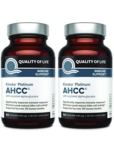 Quality of Life AHCC Kinoko Platinum 750 mg – Premium Immune Support Supplement - Pack of 2, 60 Count Bottles