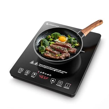 AMZCHEF Portable Induction Cooktop 20 Temperature & Power Levels, 1800W Induction Stove Burner with 6.8" Heating Coil, Low Noise Hot Plate Single Electric Cooktops Countertop Stove with Timer
