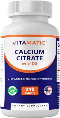 Vitamatic Calcium Citrate with Vitamin D3 – 240 Tablets – High Absorption Calcium Citrate with D3 – Non-GMO, Gluten-Free