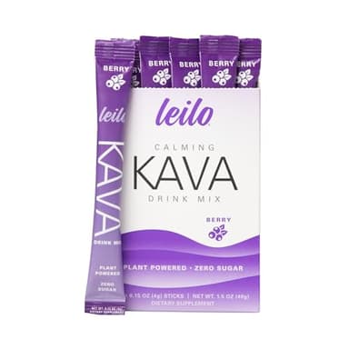 Leilo | Calming Kava Drink Mix | Berry, 10 Stick Packs (Plant-Based Relaxation Powder, Non-Alcoholic, Sugar-Free Herbal Supplement)