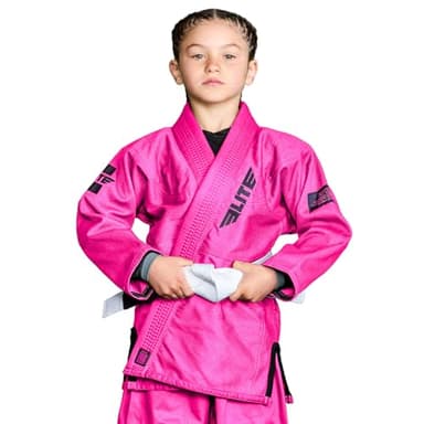 Elite Sports IBJJF Ultra Light BJJ Brazilian Jiu Jitsu Gi for Kids with Preshrunk Fabric and Free Belt (Pink, 2)