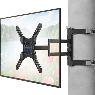 MOUNTUP Pillar TV Mount for 26"-60" TVs, Full Motion Strap-On Post Mount for Round & Square Columns, Swivel Tilt Level, No-Drill Design, Max VESA 400x400mm, Holds 77 lbs, Black MU0084