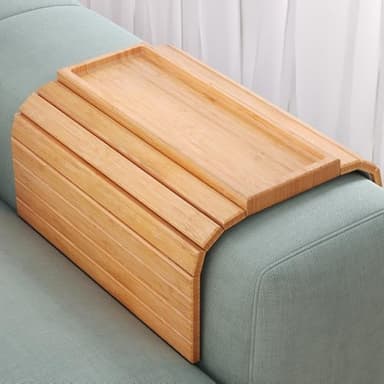 Danfoxer Sofa Arm Tray,Bamboo Folding Couch Arm Tray,Sofa Armrest Trays with Anti-Slip Pad for Drinks,Snacks,Phone,Remote Control（Natural）