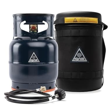 Ignik Refillable Gas Growler Deluxe 5-Pound Empty Propane Tank with Carry Case and Adapter Hose, Black Case/Blue Tank