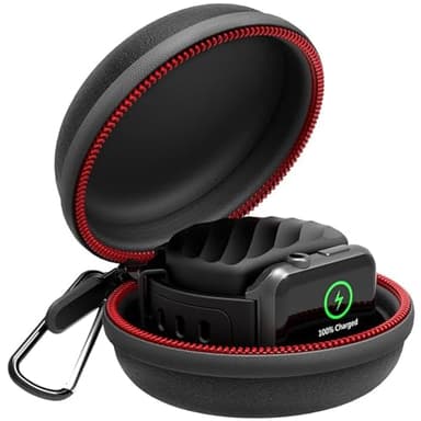 HALLEAST Travel Case for Apple Watch Charger, Portable Carrying EVA Charging Dock Holder for 42mm 44mm 45mm 46mm iWatch Series 11/SE3/10/9/8/SE2/7/SE/6/5/4/3/2/1, with Night Stand Mode, Black