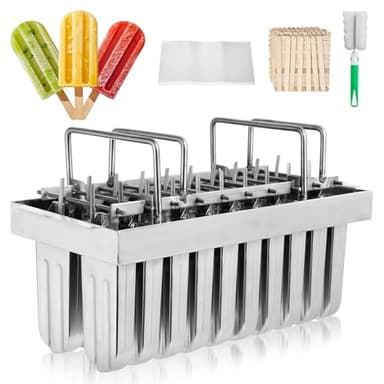 Dyna-Living Commercial Popsicle Molds 20PCS Round Heads with Double Slot Stainless Steel Popsicle Molds Metal Ice Cream Popsicle Mold with Lid, Single Cup Capacity 85ml