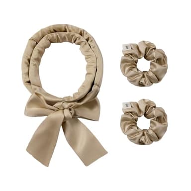 LILYSILK Women 100% Silk Heatless Hair Curler 3pc Set Silk Filled Hair Roller Rods Headband Ribbon Frizz-free Overnight Coffee