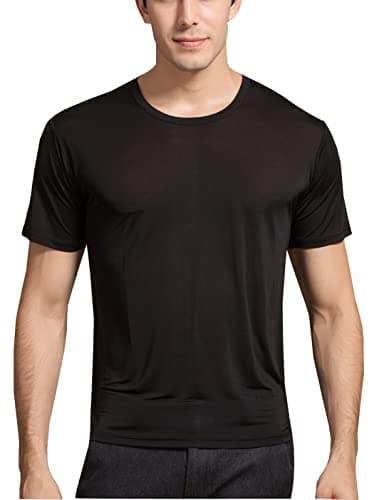 METWAY Mens Silk T Shirt Casual Short Sleeve Crew Neck MulberrySilk Tee Undershirt Super Soft/Breathable Workout Shirt Large Black