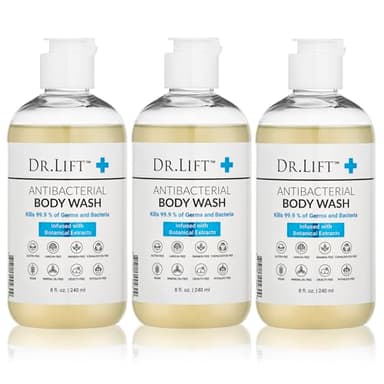 DR. LIFT Antibacterial Body Wash, 8 oz (3-Pack) - Gentle & Effective Shower Gel - Made in America