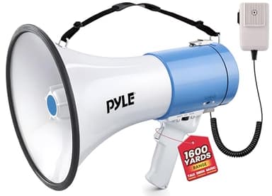 Pyle Portable Megaphone Speaker PA Bullhorn - Built-in Siren, 50W Adjustable Volume Control in 1200 Yard Range, Ideal for Any Outdoor Sports, Cheerleading Fans & Coaches, or for Safety Drills