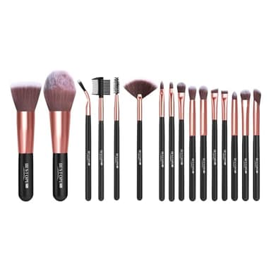 BESTOPE PRO Makeup Brushes, 20PCs Travel Makeup Brush Set with Led Light Mirror Case, Foundation Concealer Powder Eyeshadow Brush Set Contour Blush Eyebrow Eyelash Brush Kit with Powder Puff-Dark Pink