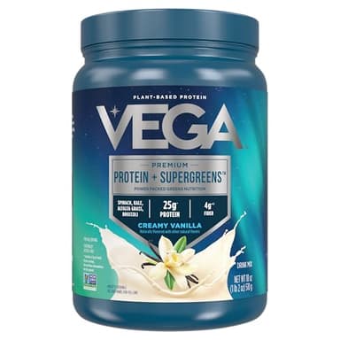 Vega Protein and Greens Protein Powder Creamy Vanilla (11 Servings) 25g Plant Based Protein Plus Veggies, Vegan, Non-GMO, Pea Protein for Women and Men, 1.2lbs
