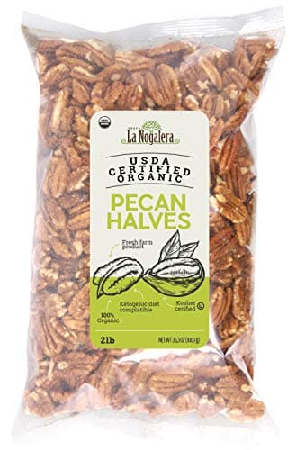 La Nogalera Organic - USDA and CCOF Certified Organic Shelled Pecan Halves in 2 pound bag. Pecan nut halves, NO SHELL, Non-GMO, Kosher and Halal Certified and Ketogenic friendly